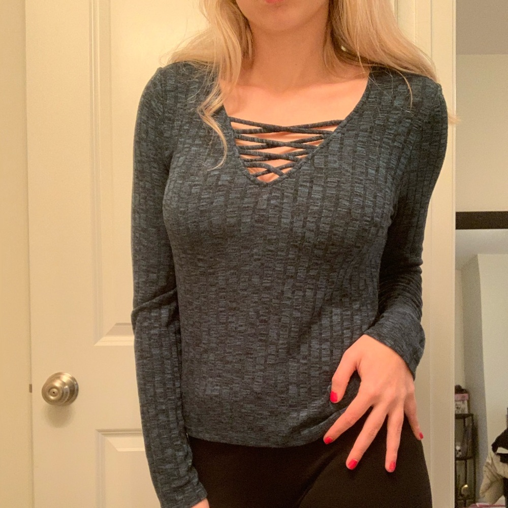 Dark blue criss cross top